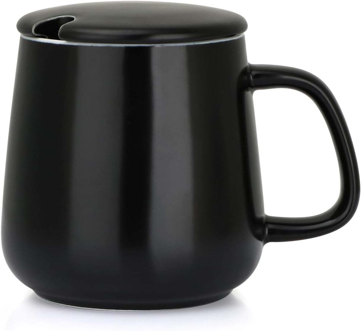 15oz Ceramic Coffee Mug with Lid and Flat-Bottom, Morning Coffee Mug for Daily Use Warming Coffee & Tea (White)