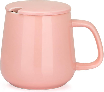 15oz Ceramic Coffee Mug with Lid and Flat-Bottom, Morning Coffee Mug for Daily Use Warming Coffee & Tea (White)