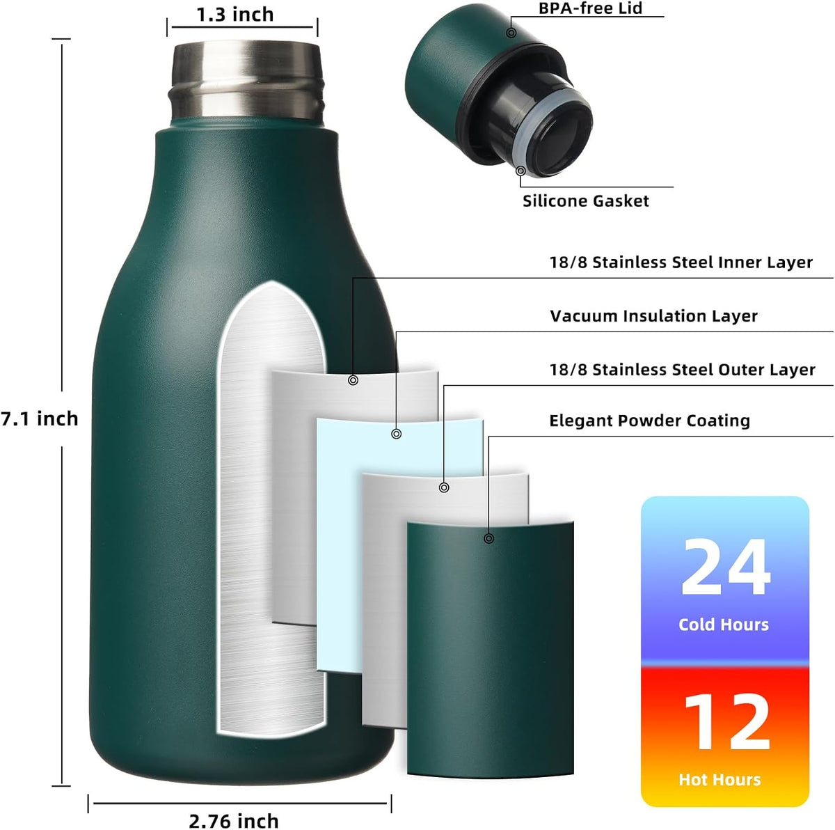 18oz Insulated Water Bottle, Stainless Steel Bottle with Carry Strap - Colors A