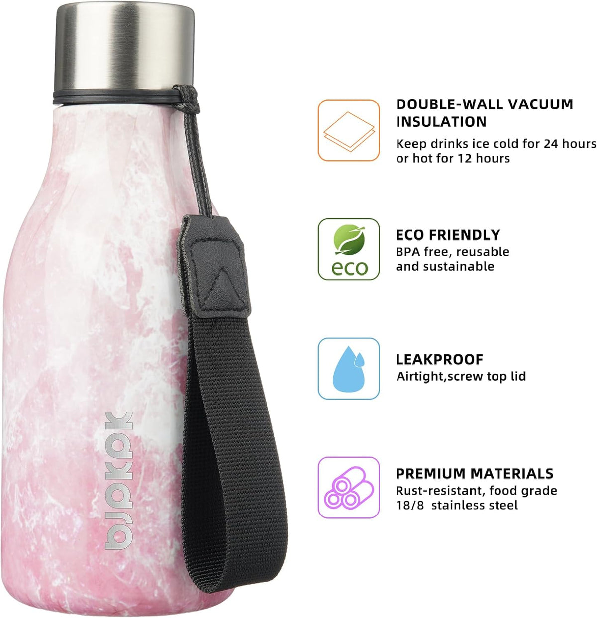 18oz Insulated Water Bottle, Stainless Steel Bottle with Carry Strap - Colors A