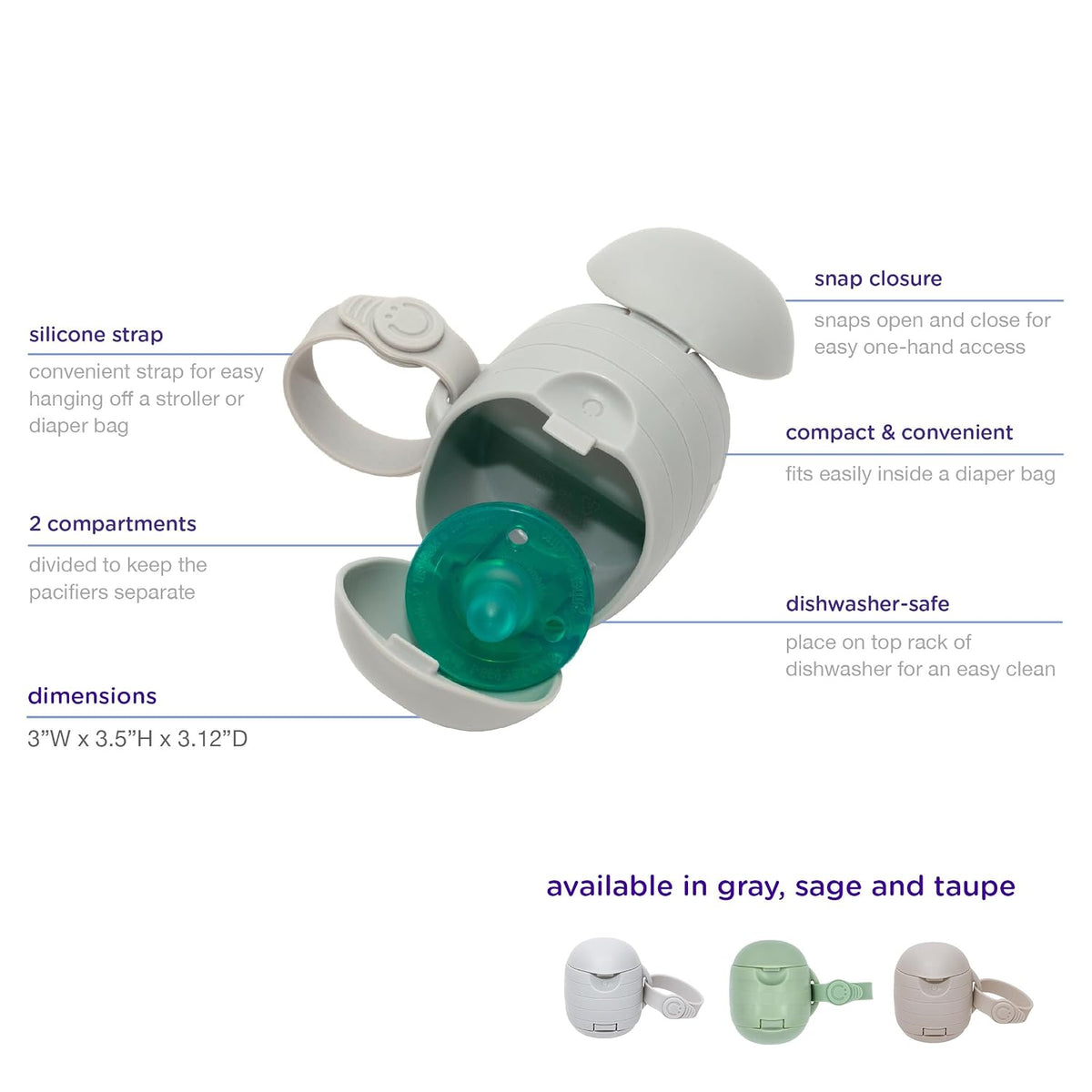 On-the-Go Gray Bag Dispenser and Waste Disposal Bags Refill, Lavender Scented & On The Go Dual Pacifier Holder, Keeps Baby’s Binkies Clean and Accessible, Includes Silicone Strap