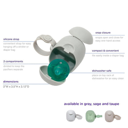 On-the-Go Gray Bag Dispenser and Waste Disposal Bags Refill, Lavender Scented & On The Go Dual Pacifier Holder, Keeps Baby’s Binkies Clean and Accessible, Includes Silicone Strap