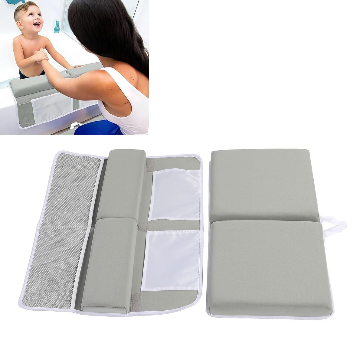 Bath Kneeler and Elbow Rest Pad Set Non Slip Quickly Drying Thick Baby Bath Kneeler Pads with Large Pocket