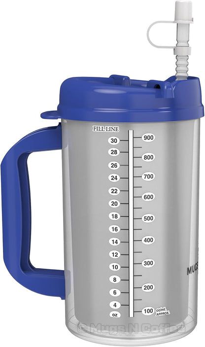 2-Pack 32 oz Travel Mugs – Teal Hospital Mugs for Cold Drinks – Double Wall Insulated, Large Handle – BPA-Free, Leak-Resistant – Includes Lids and Straws – Made in USA