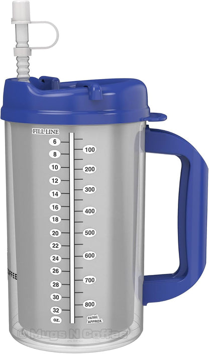 2-Pack 32 oz Travel Mugs – Teal Hospital Mugs for Cold Drinks – Double Wall Insulated, Large Handle – BPA-Free, Leak-Resistant – Includes Lids and Straws – Made in USA