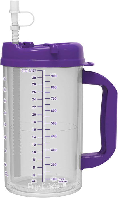 2-Pack 32 oz Travel Mugs – Teal Hospital Mugs for Cold Drinks – Double Wall Insulated, Large Handle – BPA-Free, Leak-Resistant – Includes Lids and Straws – Made in USA