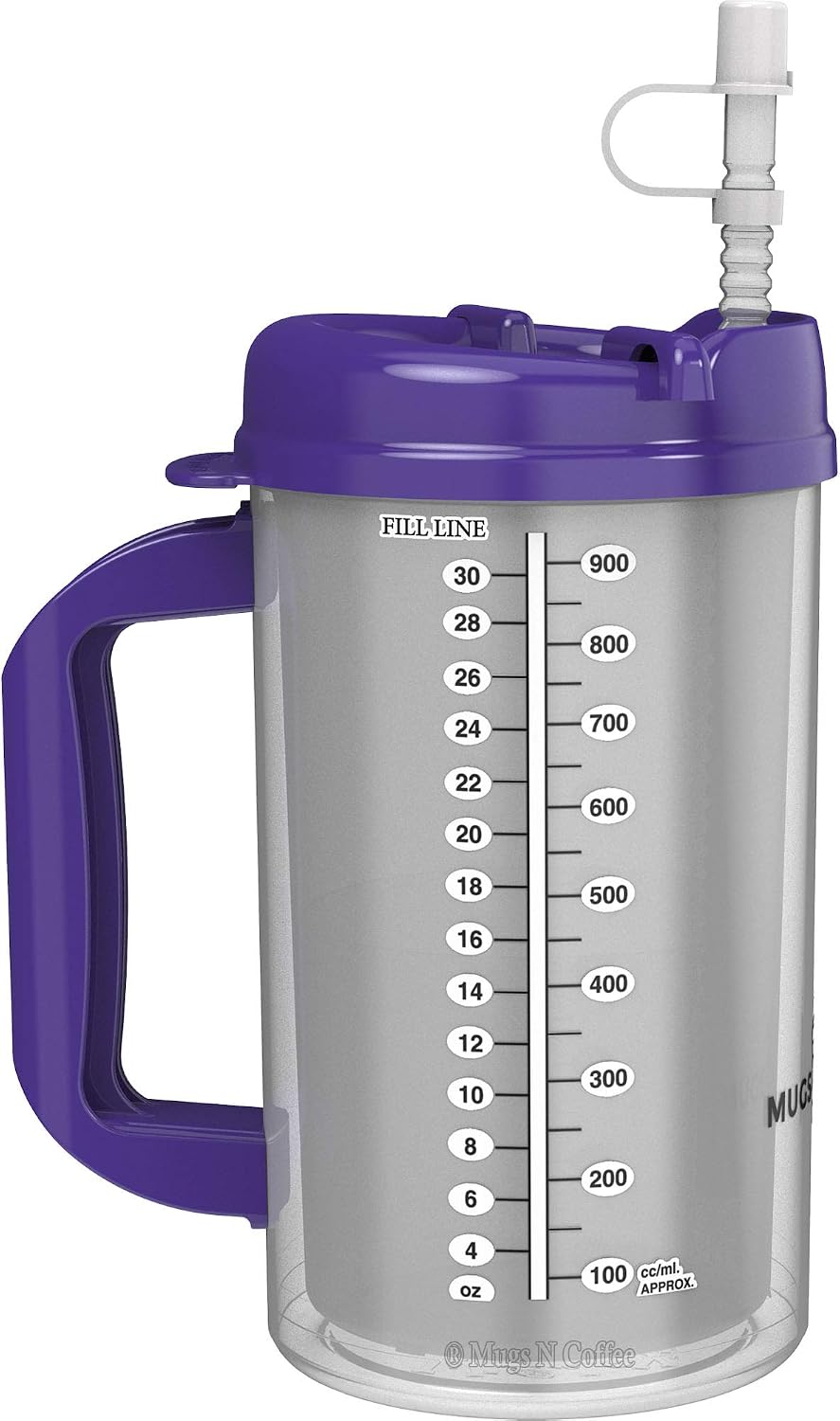 2-Pack 32 oz Travel Mugs – Teal Hospital Mugs for Cold Drinks – Double Wall Insulated, Large Handle – BPA-Free, Leak-Resistant – Includes Lids and Straws – Made in USA