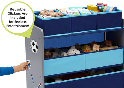 Design and Store 6 Bin Toy Organizer, Grey/Blue