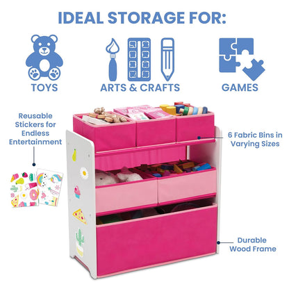 Design and Store 6 Bin Toy Organizer, Grey/Blue