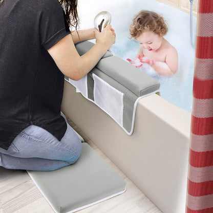 Kneeler Pad Elbow Support, Baby Bath Kneeler with Elbow Rest Set for Large Bathtub with Toy Organizer, Baby Bath Kneeler
