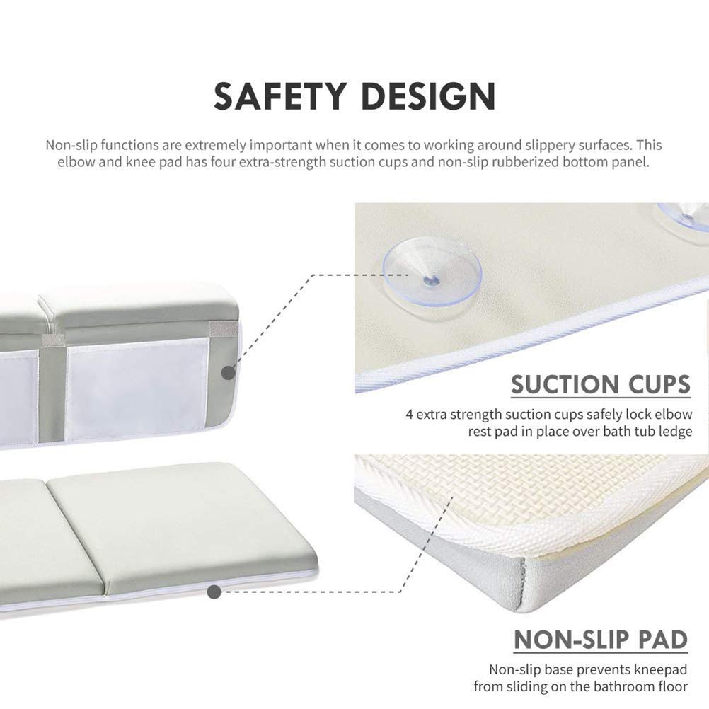 Kneeler Pad Elbow Support, Baby Bath Kneeler with Elbow Rest Set for Large Bathtub with Toy Organizer, Baby Bath Kneeler