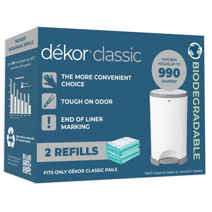 Classic Diaper Pail Biodegradable Refills | 2 Count | Most Economical Refill System | Quick & Easy to Replace | No Preset Bag Size Use Only What You Need | Exclusive End-of-Liner Marking