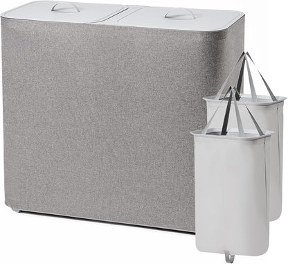 150L Double Laundry Hamper with Lid & Removable Bags