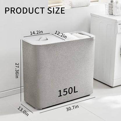 150L Double Laundry Hamper with Lid & Removable Bags