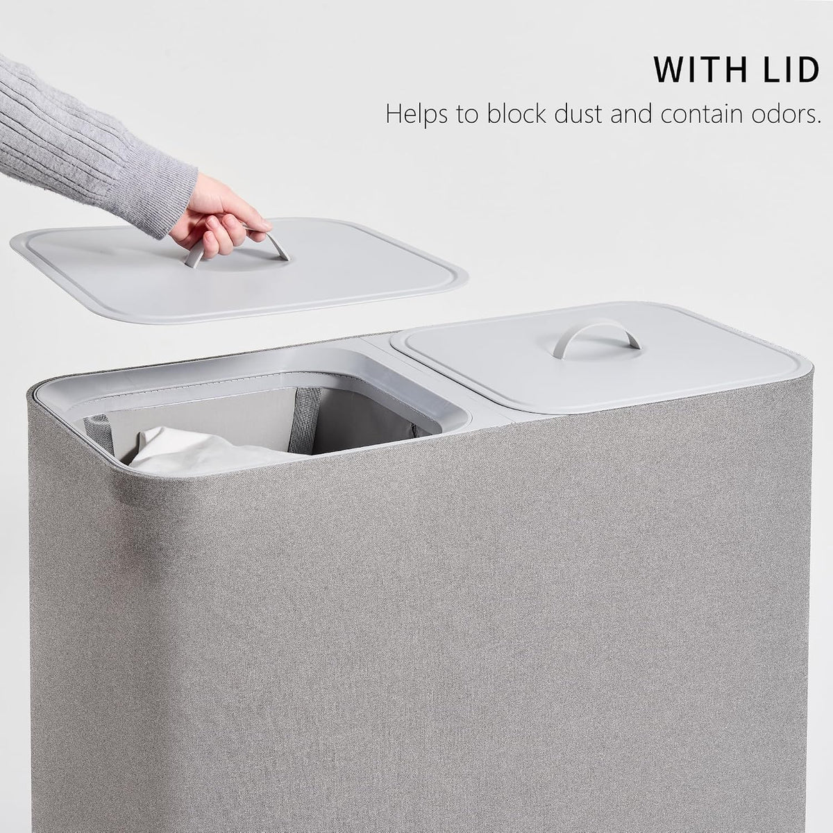 150L Double Laundry Hamper with Lid & Removable Bags