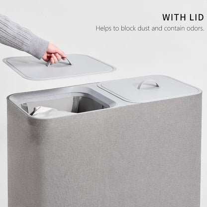 150L Double Laundry Hamper with Lid & Removable Bags