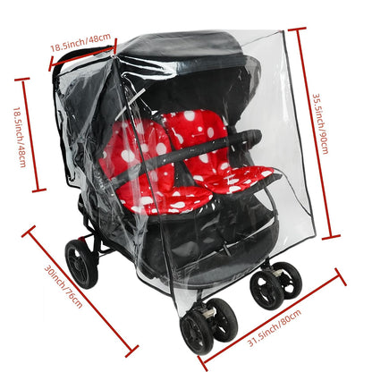 Double Stroller Rain Cover - Universal Fit Weather Shield for Side by Side Baby Stroller, Waterproof Windproof Jogger Stroller Cover for Rain, Snow & Dust Protection – Baby Outdoor Travel Essential