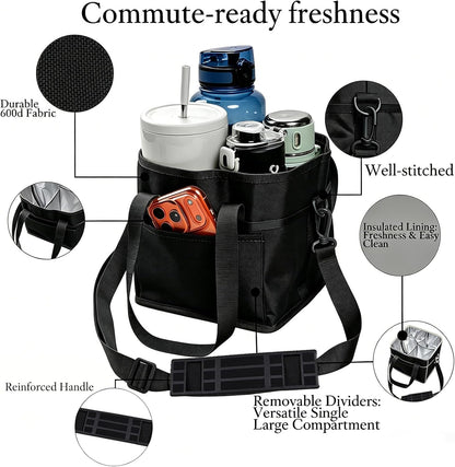 Drink Carrier Bag, 4 Compartment Drink Bag, Insulated 4 Cup Holder Bag with Handle &Strap, Family Multi Tumbler, Water Bottle Carrier Caddy, Reusable Beverage Carrier Tote for Travel,Picni