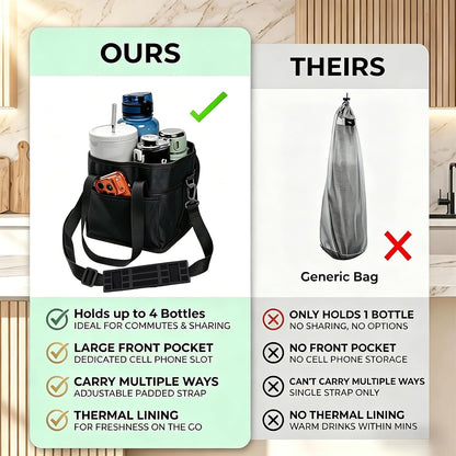Drink Carrier Bag, 4 Compartment Drink Bag, Insulated 4 Cup Holder Bag with Handle &Strap, Family Multi Tumbler, Water Bottle Carrier Caddy, Reusable Beverage Carrier Tote for Travel,Picni