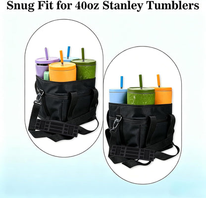 Drink Carrier Bag, 4 Compartment Drink Bag, Insulated 4 Cup Holder Bag with Handle &Strap, Family Multi Tumbler, Water Bottle Carrier Caddy, Reusable Beverage Carrier Tote for Travel,Picni