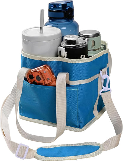 Drink Carrier Bag, 4 Compartment Drink Bag, Insulated 4 Cup Holder Bag with Handle &Strap, Family Multi Tumbler, Water Bottle Carrier Caddy, Reusable Beverage Carrier Tote for Travel,Picni