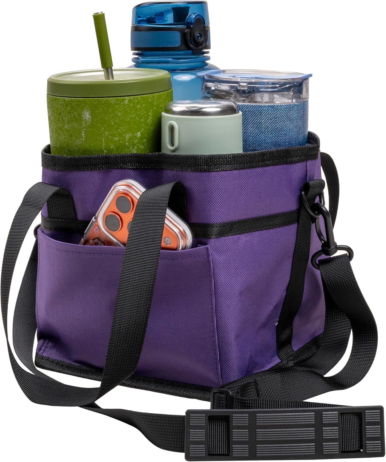 Drink Carrier Bag, 4 Compartment Drink Bag, Insulated 4 Cup Holder Bag with Handle &Strap, Family Multi Tumbler, Water Bottle Carrier Caddy, Reusable Beverage Carrier Tote for Travel,Picni