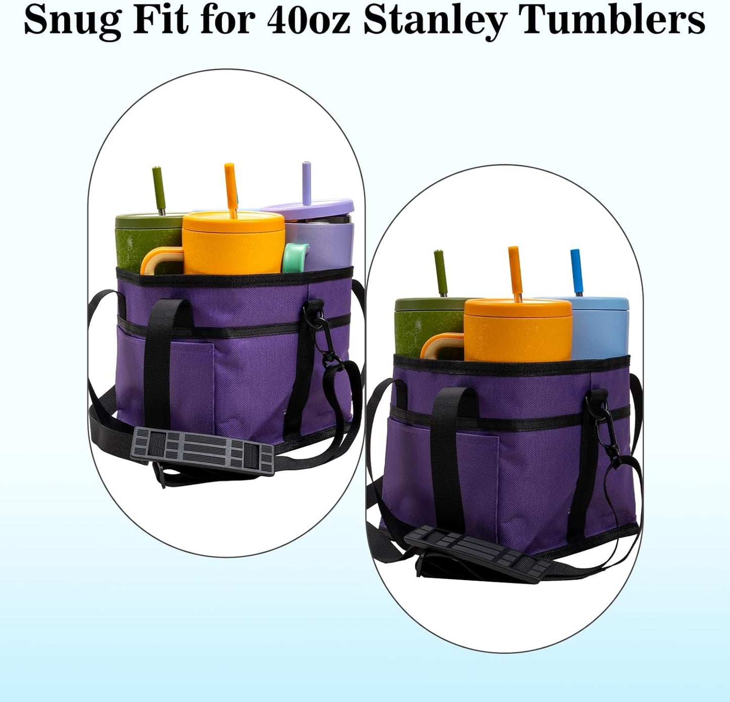 Drink Carrier Bag, 4 Compartment Drink Bag, Insulated 4 Cup Holder Bag with Handle &Strap, Family Multi Tumbler, Water Bottle Carrier Caddy, Reusable Beverage Carrier Tote for Travel,Picni