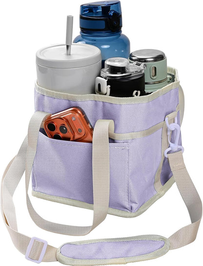 Drink Carrier Bag, 4 Compartment Drink Bag, Insulated 4 Cup Holder Bag with Handle &Strap, Family Multi Tumbler, Water Bottle Carrier Caddy, Reusable Beverage Carrier Tote for Travel,Picni