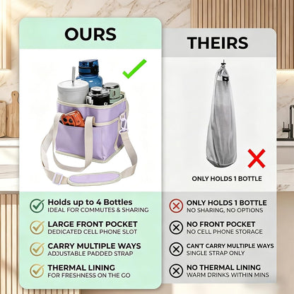 Drink Carrier Bag, 4 Compartment Drink Bag, Insulated 4 Cup Holder Bag with Handle &Strap, Family Multi Tumbler, Water Bottle Carrier Caddy, Reusable Beverage Carrier Tote for Travel,Picni