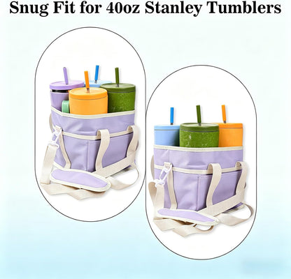 Drink Carrier Bag, 4 Compartment Drink Bag, Insulated 4 Cup Holder Bag with Handle &Strap, Family Multi Tumbler, Water Bottle Carrier Caddy, Reusable Beverage Carrier Tote for Travel,Picni