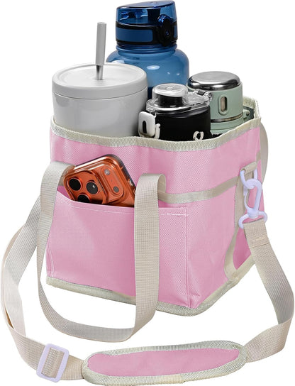 Drink Carrier Bag, 4 Compartment Drink Bag, Insulated 4 Cup Holder Bag with Handle &Strap, Family Multi Tumbler, Water Bottle Carrier Caddy, Reusable Beverage Carrier Tote for Travel,Picni