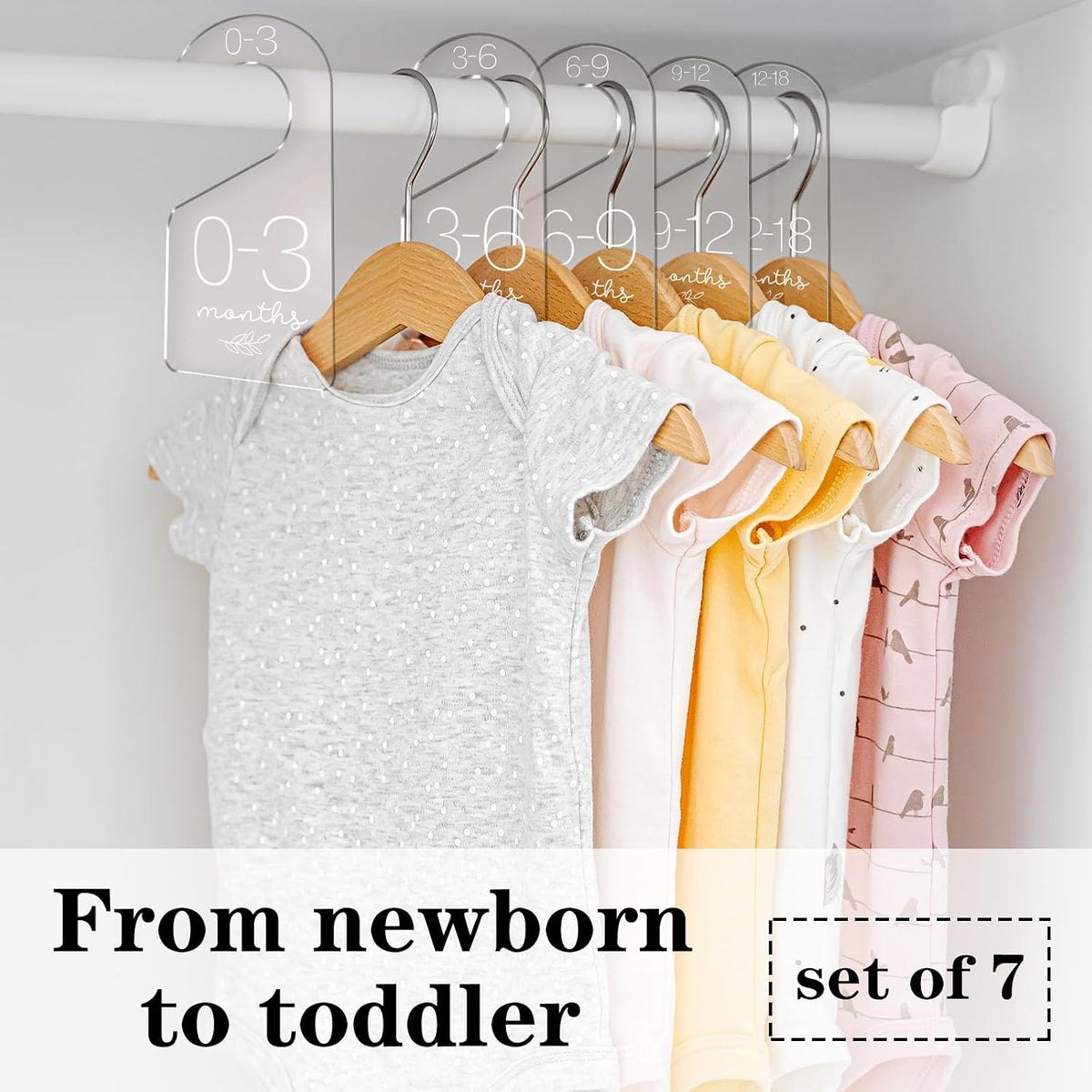 7Pcs Baby Closet Size Dividers Clear Acrylic Infant Clothes Hanger Separators Newborn to 24 Month Thicken Wardrobe Hanger Organizers for Home Nursery Baby Clothing, 3.5 x 7Inch