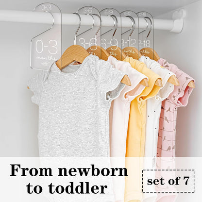 7Pcs Baby Closet Size Dividers Clear Acrylic Infant Clothes Hanger Separators Newborn to 24 Month Thicken Wardrobe Hanger Organizers for Home Nursery Baby Clothing, 3.5 x 7Inch