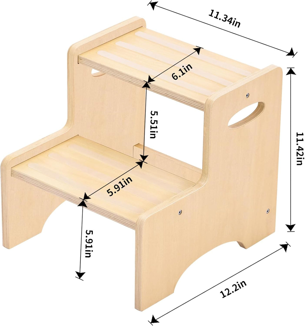 Wooden Toddler Step Stool for Kids, Two Step Stool with Non-Slip Pads & Handles, Potty Training Stool for Bathroom Sink, Toilet, Kitchen, Bedroom (Natural)