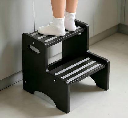 Wooden Toddler Step Stool for Kids, Two Step Stool with Non-Slip Pads & Handles, Potty Training Stool for Bathroom Sink, Toilet, Kitchen, Bedroom (Natural)