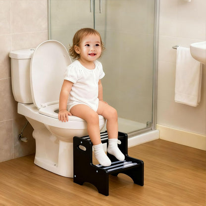 Wooden Toddler Step Stool for Kids, Two Step Stool with Non-Slip Pads & Handles, Potty Training Stool for Bathroom Sink, Toilet, Kitchen, Bedroom (Natural)