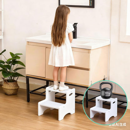 Wooden Toddler Step Stool for Kids, Two Step Stool with Non-Slip Pads & Handles, Potty Training Stool for Bathroom Sink, Toilet, Kitchen, Bedroom (Natural)