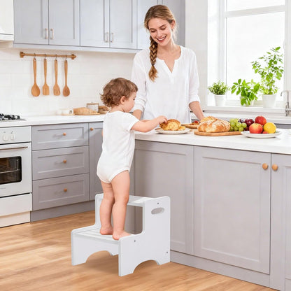 Wooden Toddler Step Stool for Kids, Two Step Stool with Non-Slip Pads & Handles, Potty Training Stool for Bathroom Sink, Toilet, Kitchen, Bedroom (Natural)