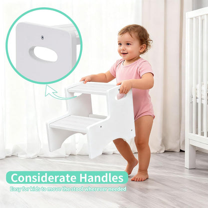 Wooden Toddler Step Stool for Kids, Two Step Stool with Non-Slip Pads & Handles, Potty Training Stool for Bathroom Sink, Toilet, Kitchen, Bedroom (Natural)