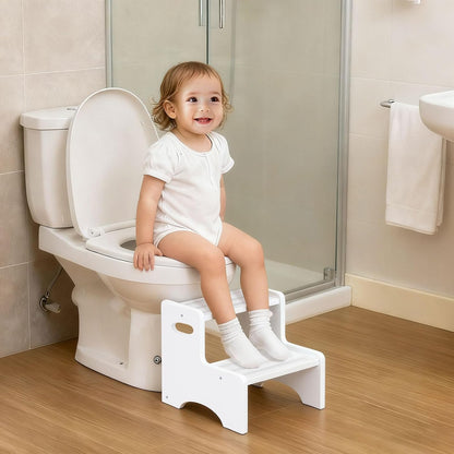Wooden Toddler Step Stool for Kids, Two Step Stool with Non-Slip Pads & Handles, Potty Training Stool for Bathroom Sink, Toilet, Kitchen, Bedroom (Natural)