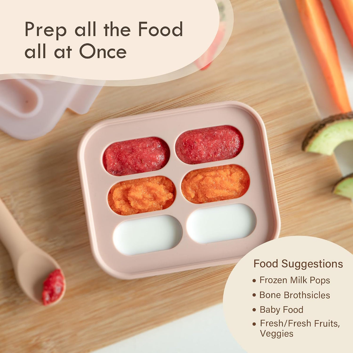 Silicone Baby Food Containers | Baby Fruit Feeder with Freezer Tray and Two Sizes Pouches
