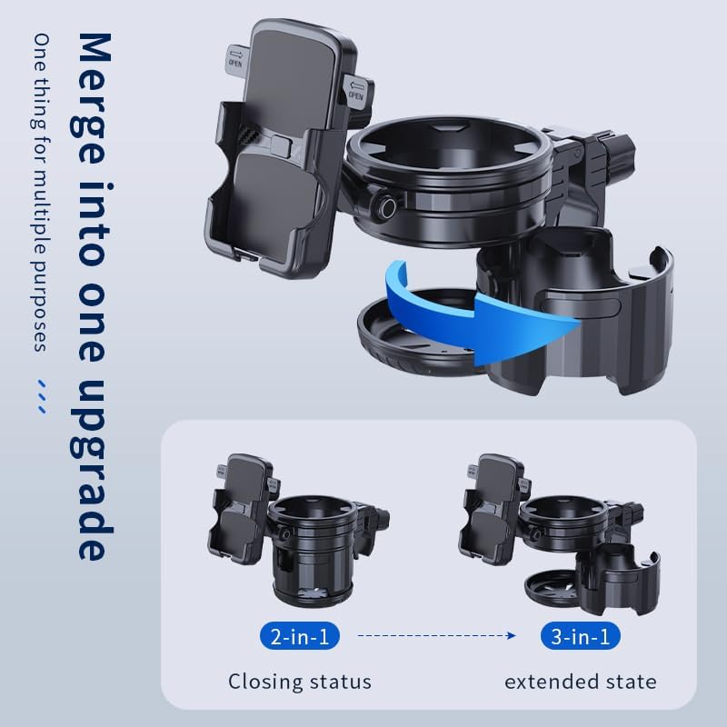 3-in-1 Stroller Cup Phone Holder Attachment, Universal Cup Holder with Adjustable Phone Mount, Double Cup Holder for Walker, Wheelchair, Fits Most Donna, Uppababy, Bugaboo, Anti-Slip & Easy Install