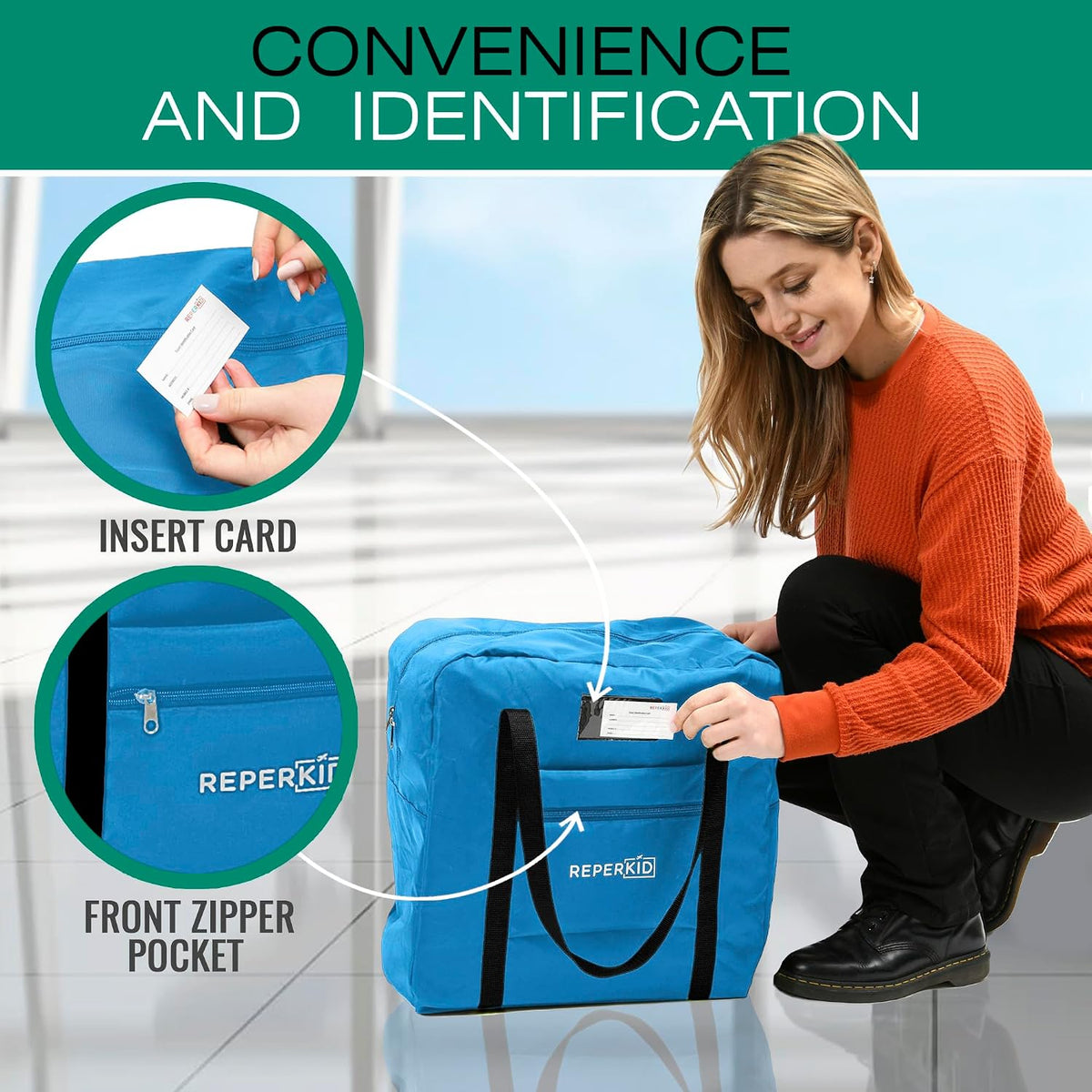 Booster Seat Travel Bag for Airplane, Blue, 17" H x 16.5" W x 9.5" D, Compatible with Gb Pockit Stroller and Most Boosters– Premium Waterproof Cover, Hand Bag Design, Durable Zipper