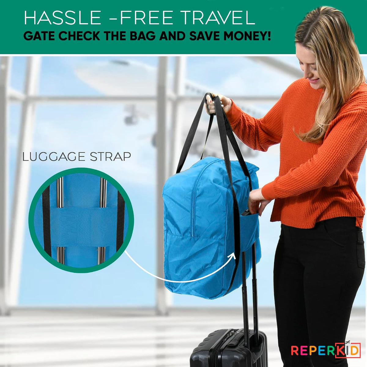 Booster Seat Travel Bag for Airplane, Blue, 17" H x 16.5" W x 9.5" D, Compatible with Gb Pockit Stroller and Most Boosters– Premium Waterproof Cover, Hand Bag Design, Durable Zipper