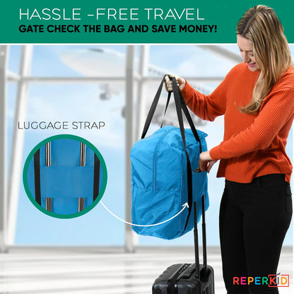 Booster Seat Travel Bag for Airplane, Blue, 17" H x 16.5" W x 9.5" D, Compatible with Gb Pockit Stroller and Most Boosters– Premium Waterproof Cover, Hand Bag Design, Durable Zipper