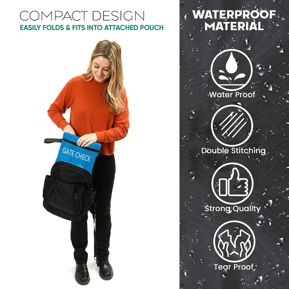 Booster Seat Travel Bag for Airplane, Blue, 17" H x 16.5" W x 9.5" D, Compatible with Gb Pockit Stroller and Most Boosters– Premium Waterproof Cover, Hand Bag Design, Durable Zipper