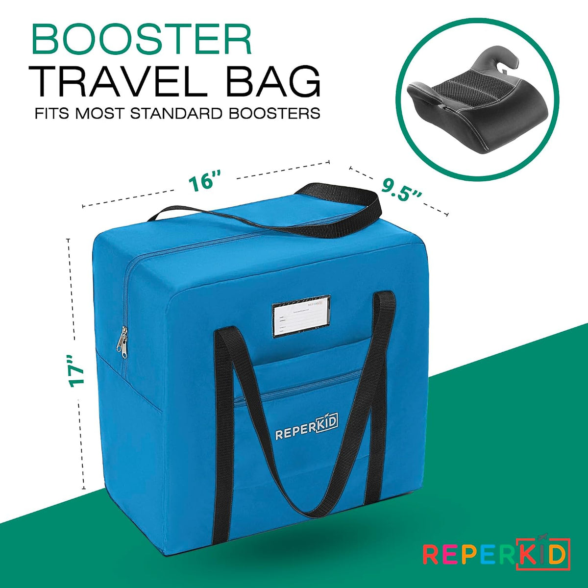 Booster Seat Travel Bag for Airplane, Blue, 17" H x 16.5" W x 9.5" D, Compatible with Gb Pockit Stroller and Most Boosters– Premium Waterproof Cover, Hand Bag Design, Durable Zipper