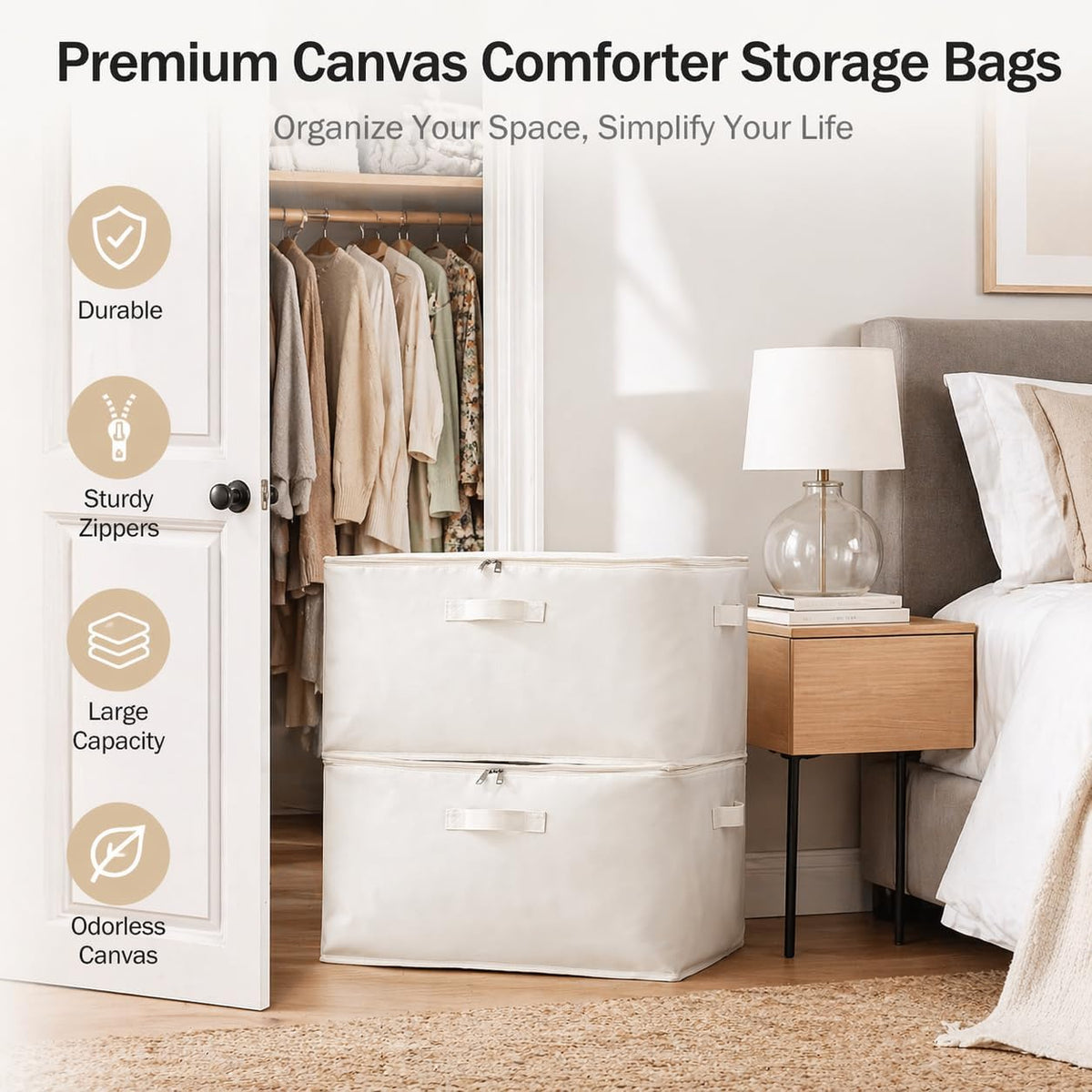 Canvas Comforter Storage Bags for Clothes & King Comforters, Natural