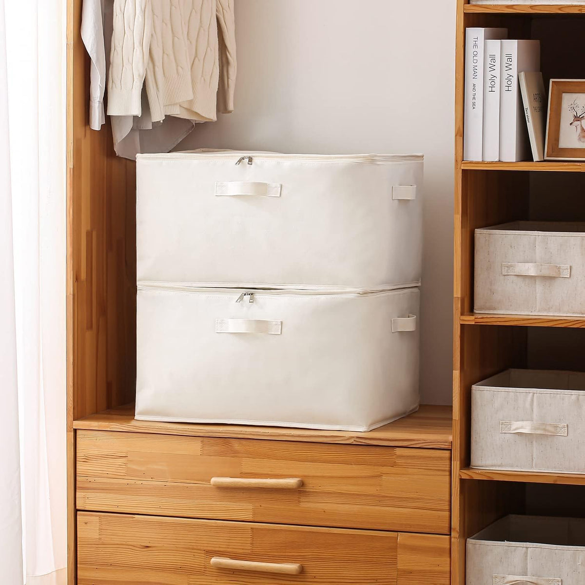 Canvas Comforter Storage Bags for Clothes & King Comforters, Natural