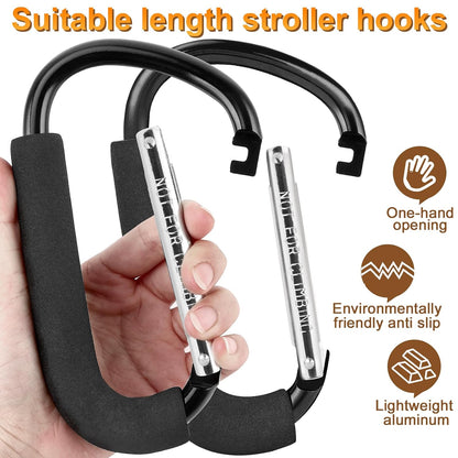 2 Pack Stroller Hooks, 6.3" Large Stroller Clips, Carabiner Clip